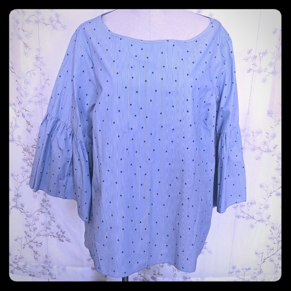 Zac Stars and stripes 3/4 sleeve shirt blue 2X